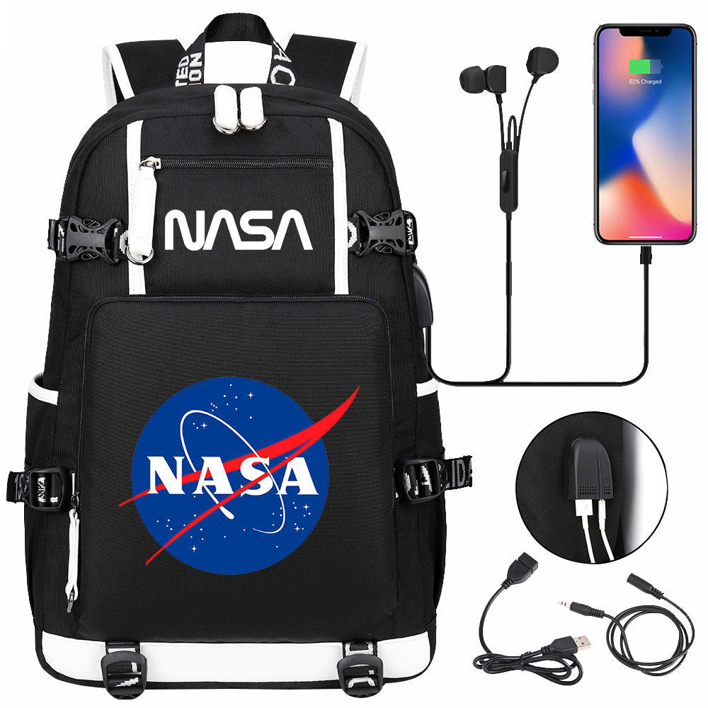 Nasa Space USB Charging Backpack School Notebook Travel Bags