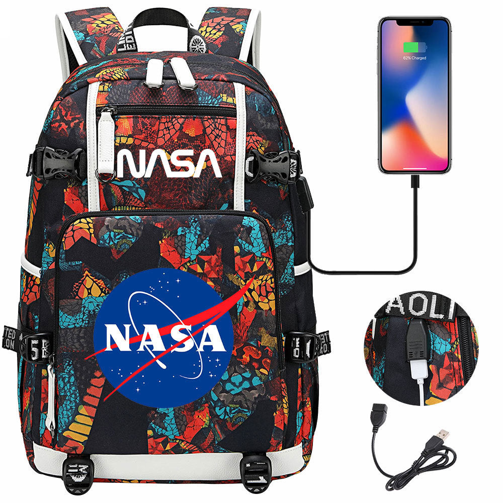 Nasa Space USB Charging Backpack School Notebook Travel Bags