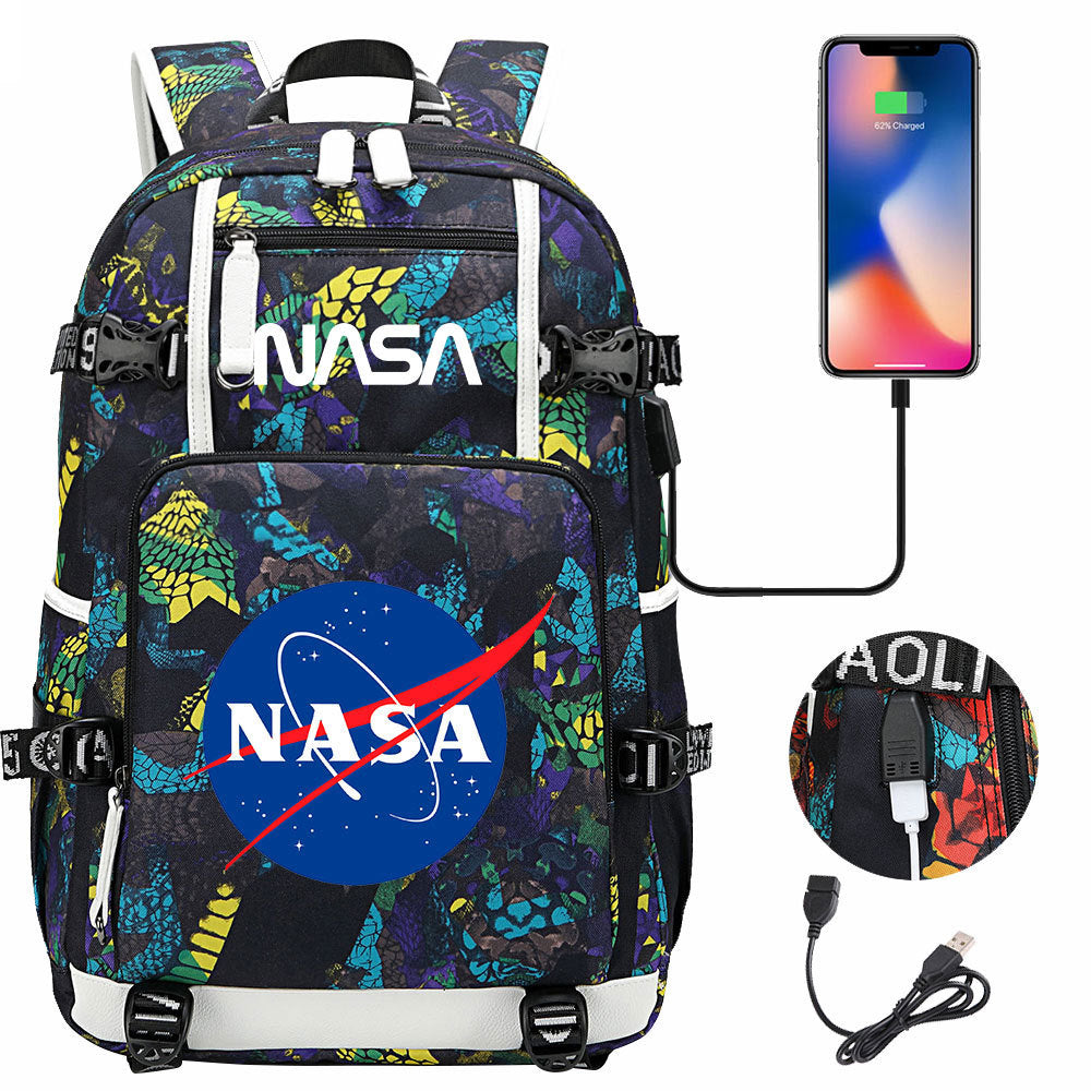 Nasa Space USB Charging Backpack School Notebook Travel Bags