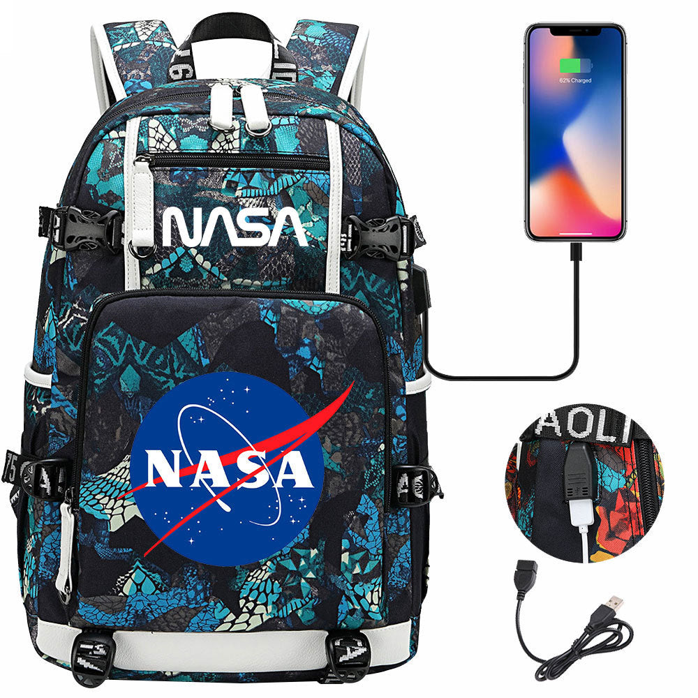 Nasa Space USB Charging Backpack School Notebook Travel Bags