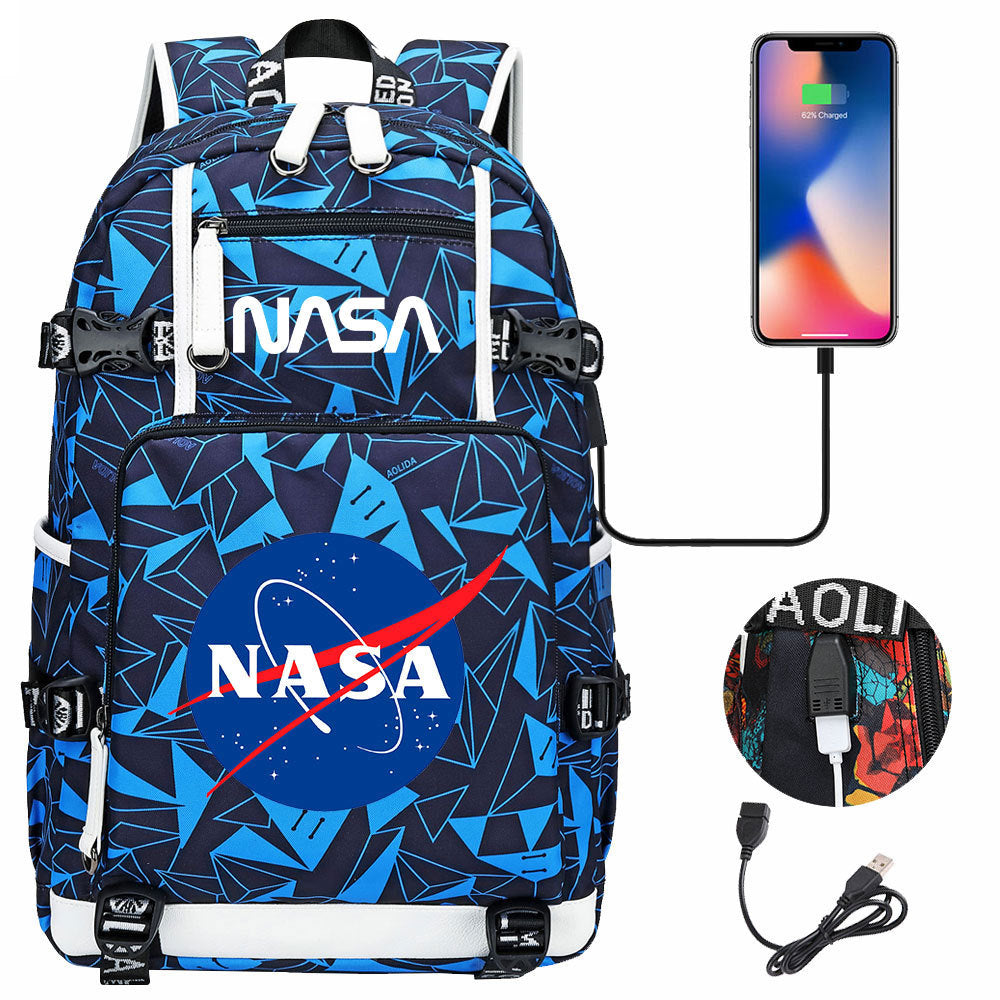 Nasa Space USB Charging Backpack School Notebook Travel Bags