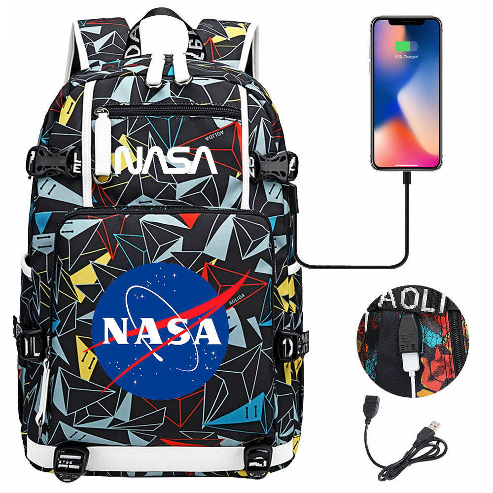 Nasa Space USB Charging Backpack School Notebook Travel Bags