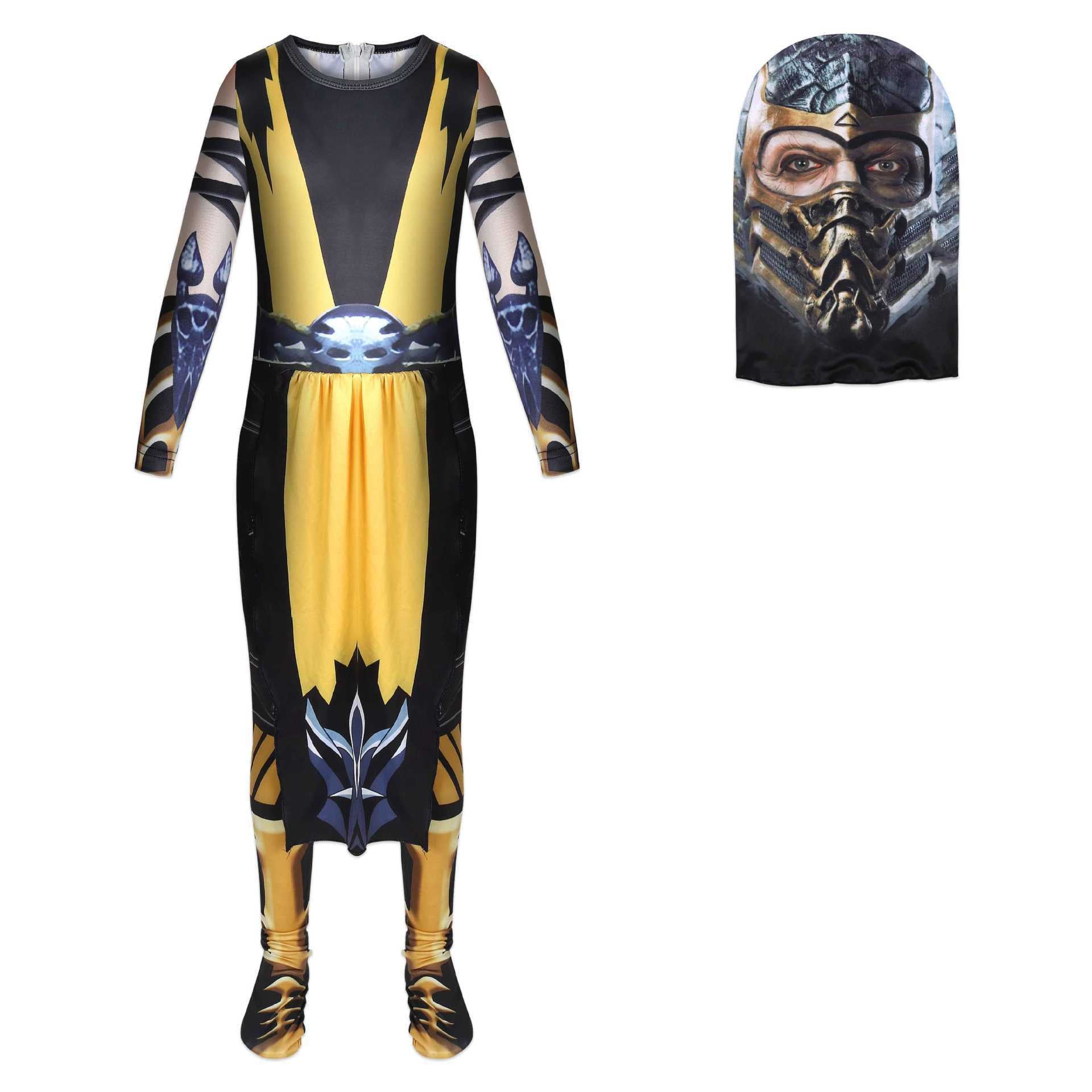 Mortal Kombat Legends Scorpions Revenge Cosplay Costume with Mask Boys Girls Bodysuit Halloween Fancy Jumpsuits