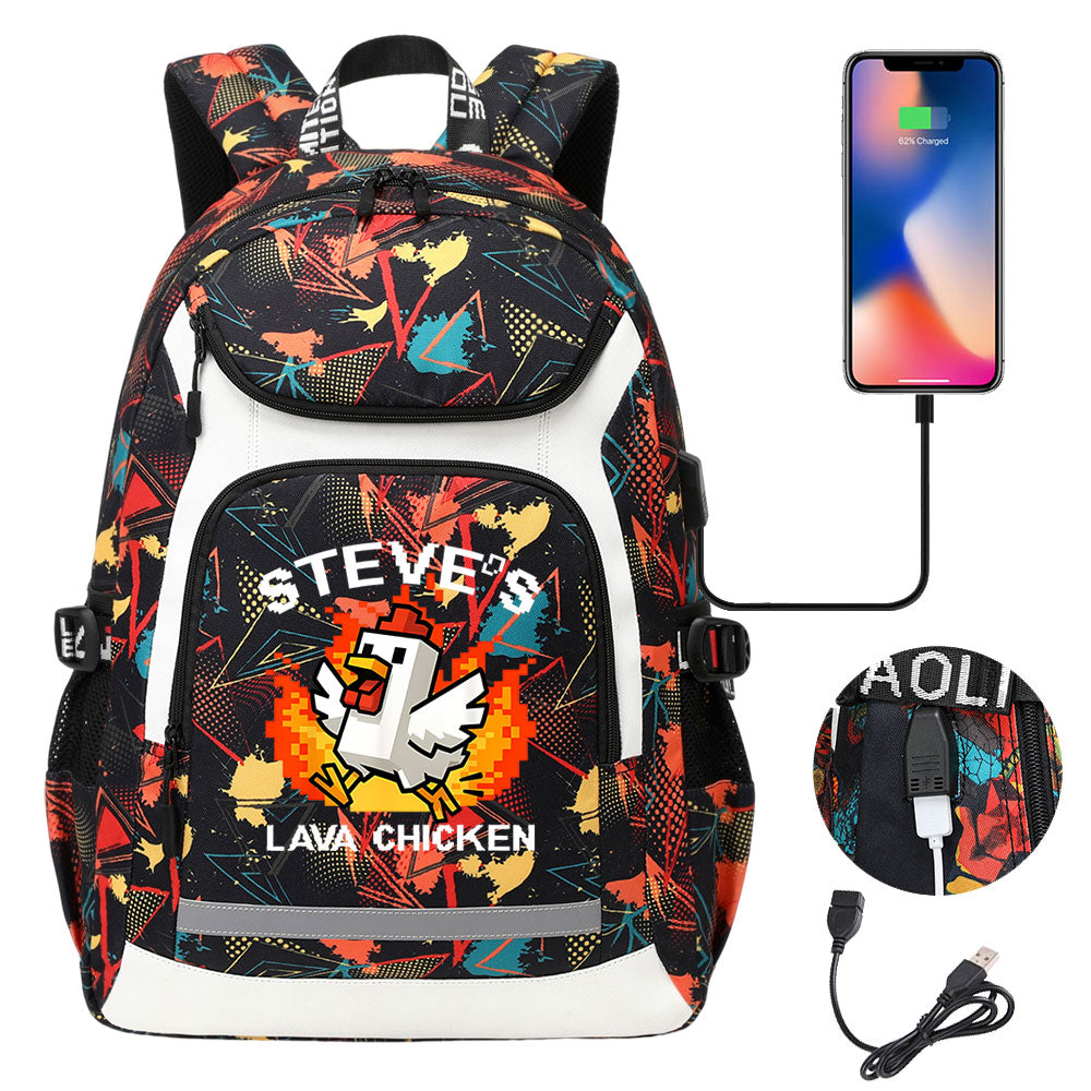 2025 Minecraft Movie USB Charging Backpack School Notebook Travel Bags