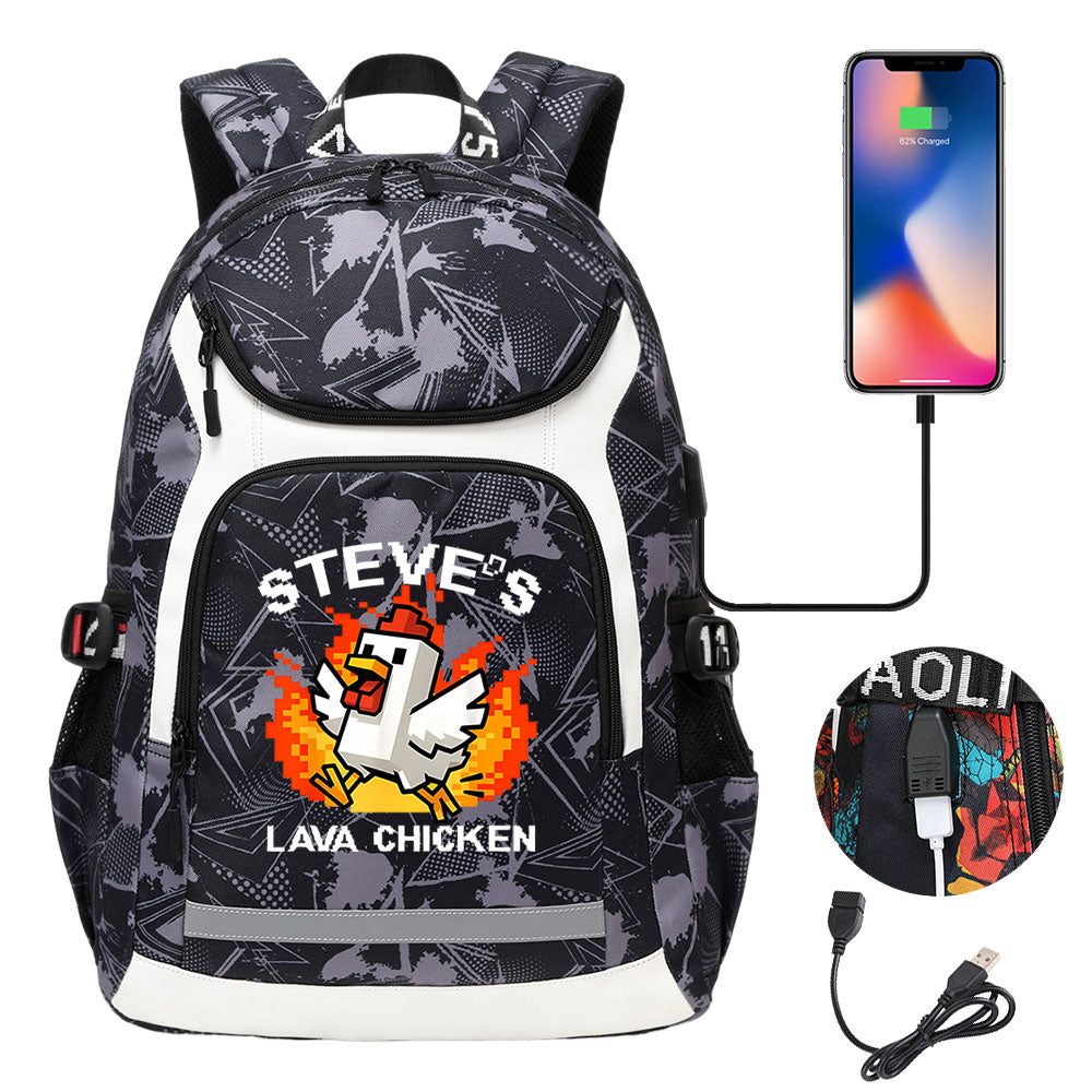 2025 Minecraft Movie USB Charging Backpack School Notebook Travel Bags