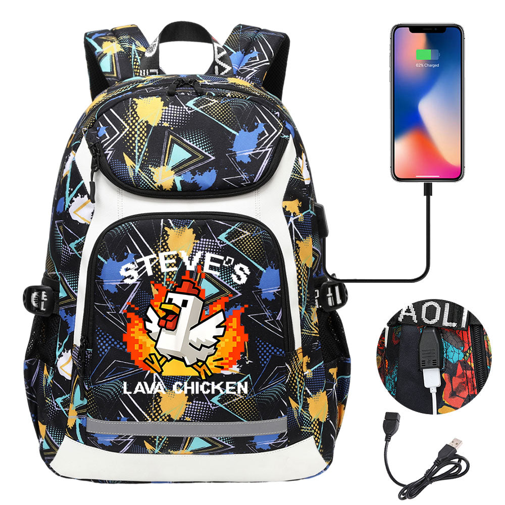 2025 Minecraft Movie USB Charging Backpack School Notebook Travel Bags