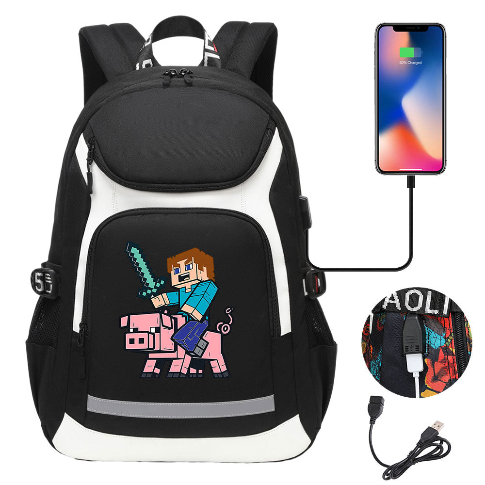 2025 Minecraft Movie USB Charging Backpack School Notebook Travel Bags