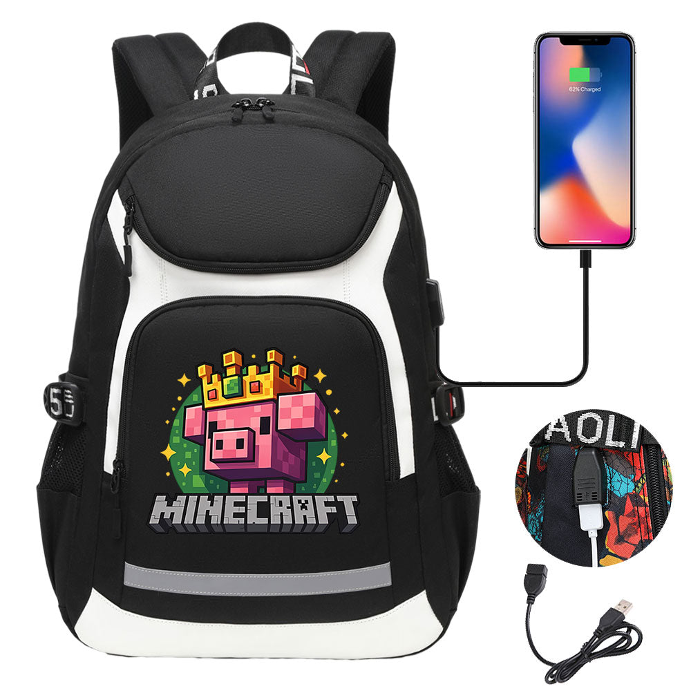 2025 Minecraft Movie USB Charging Backpack School Notebook Travel Bags