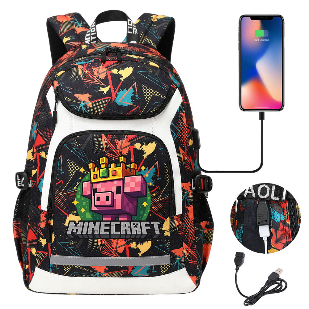 2025 Minecraft Movie USB Charging Backpack School Notebook Travel Bags