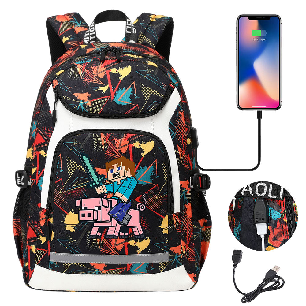 2025 Minecraft Movie USB Charging Backpack School Notebook Travel Bags