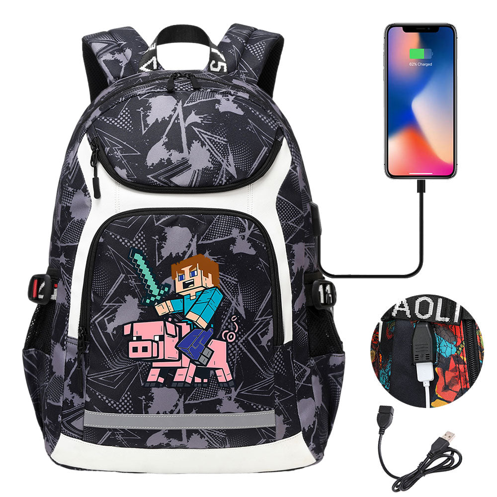 2025 Minecraft Movie USB Charging Backpack School Notebook Travel Bags