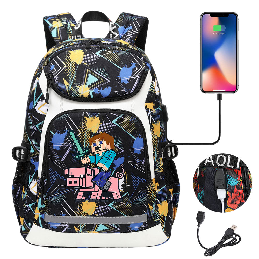 2025 Minecraft Movie USB Charging Backpack School Notebook Travel Bags