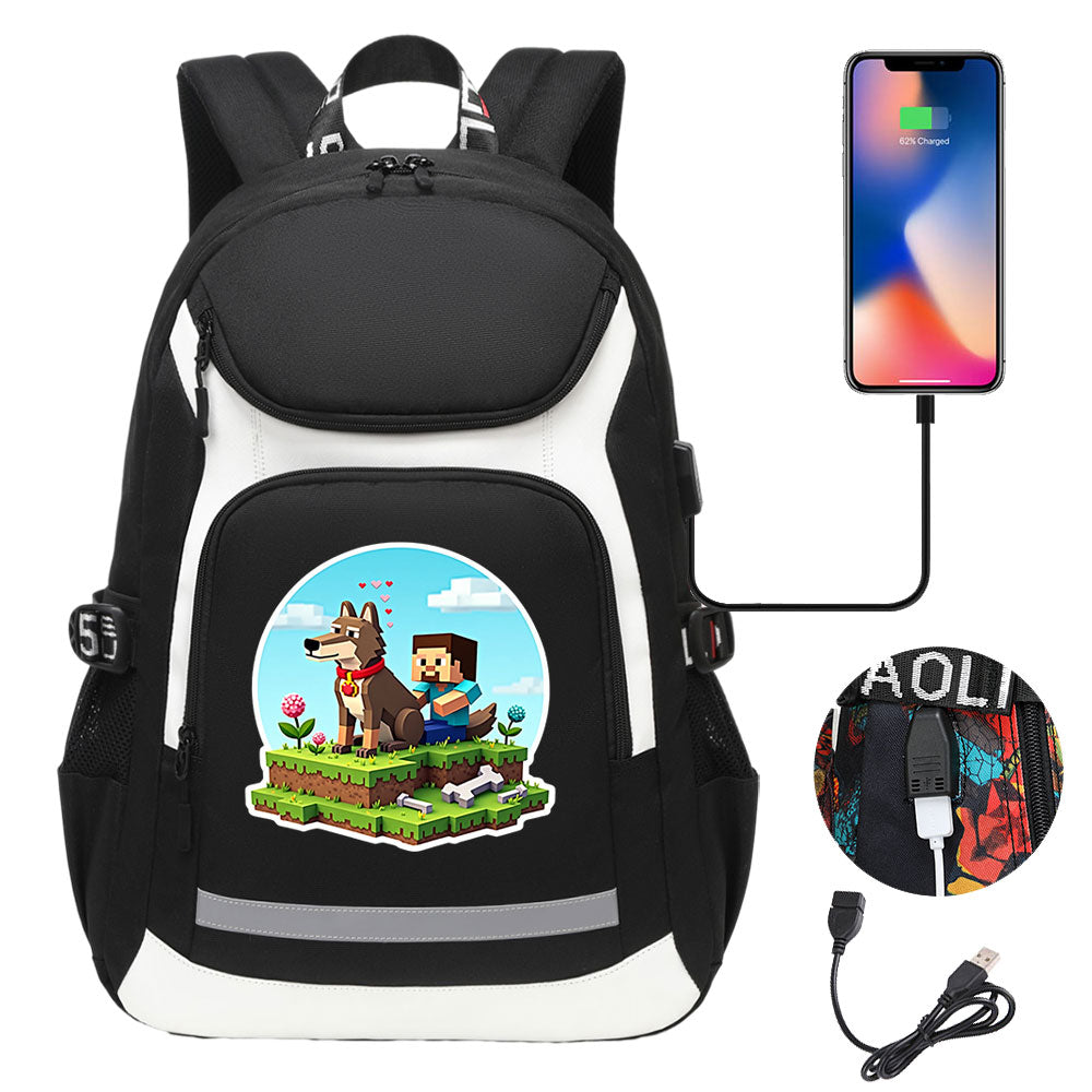 2025 Minecraft Movie USB Charging Backpack School Notebook Travel Bags