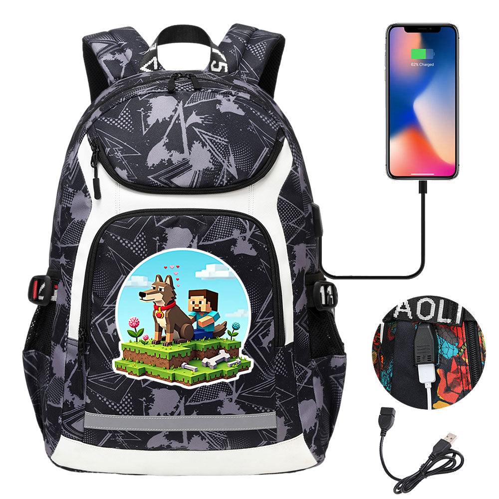 2025 Minecraft Movie USB Charging Backpack School Notebook Travel Bags