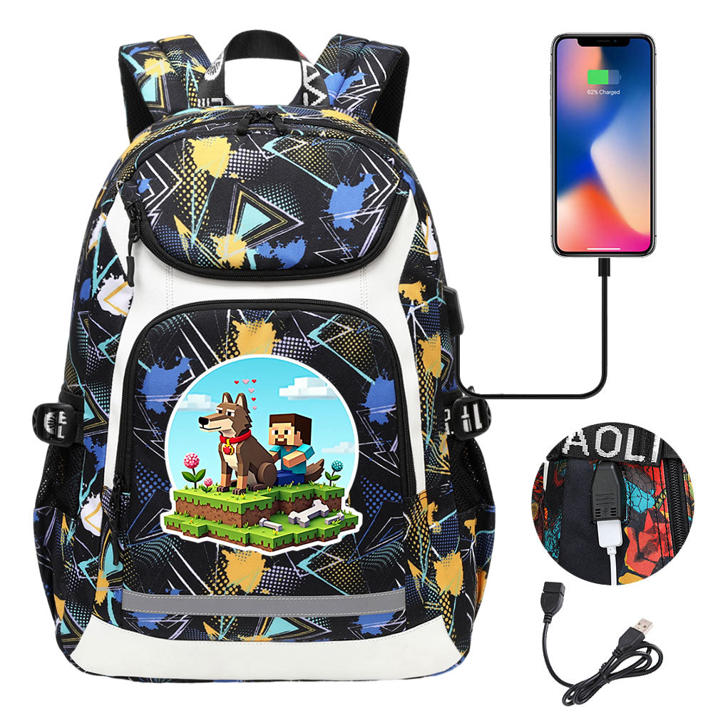 2025 Minecraft Movie USB Charging Backpack School Notebook Travel Bags