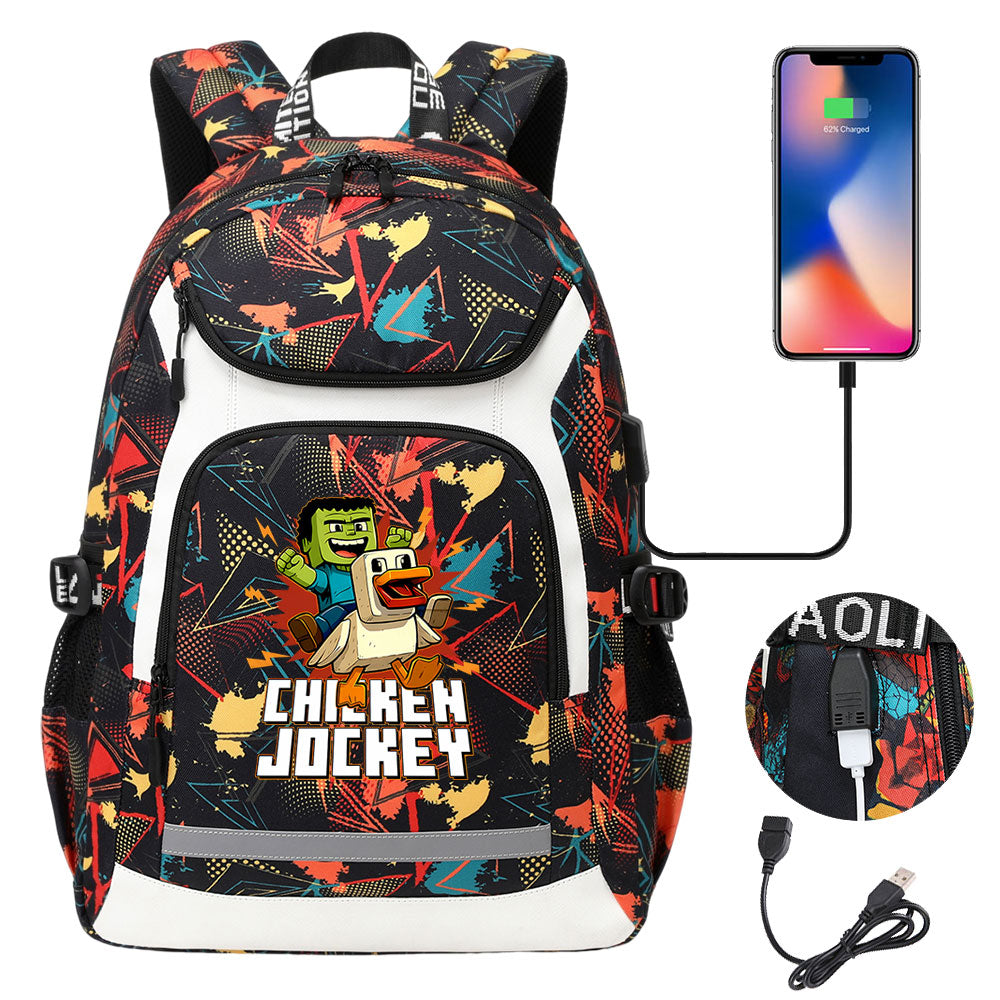 2025 Minecraft Movie USB Charging Backpack School Notebook Travel Bags