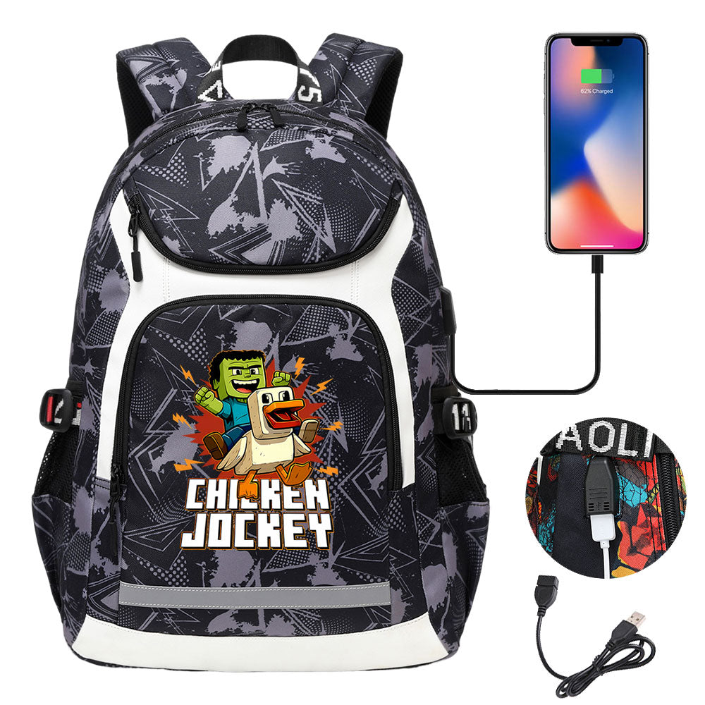 2025 Minecraft Movie USB Charging Backpack School Notebook Travel Bags