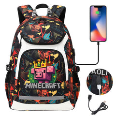 2025 Minecraft Movie USB Charging Backpack School Notebook Travel Bags