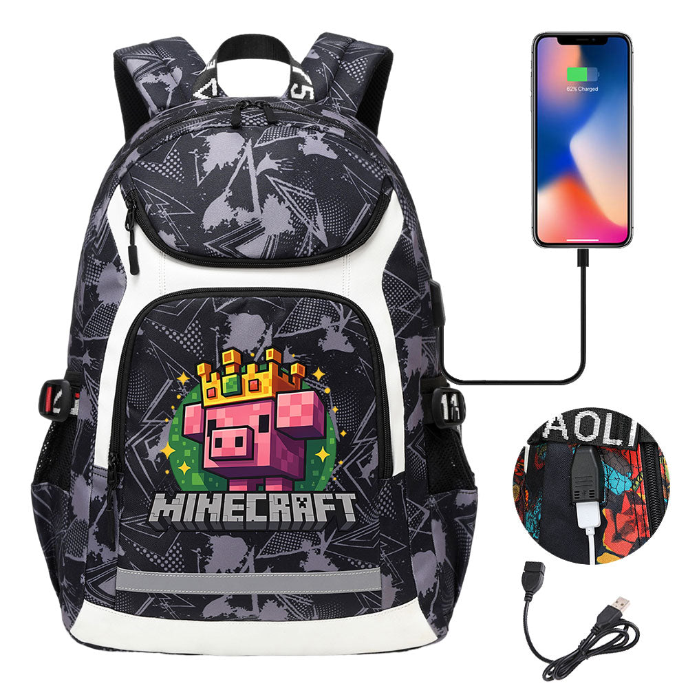 2025 Minecraft Movie USB Charging Backpack School Notebook Travel Bags