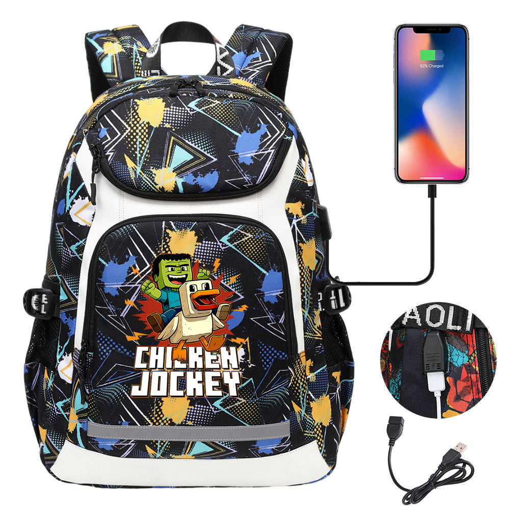 2025 Minecraft Movie USB Charging Backpack School Notebook Travel Bags