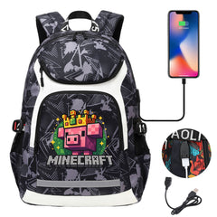 2025 Minecraft Movie USB Charging Backpack School Notebook Travel Bags