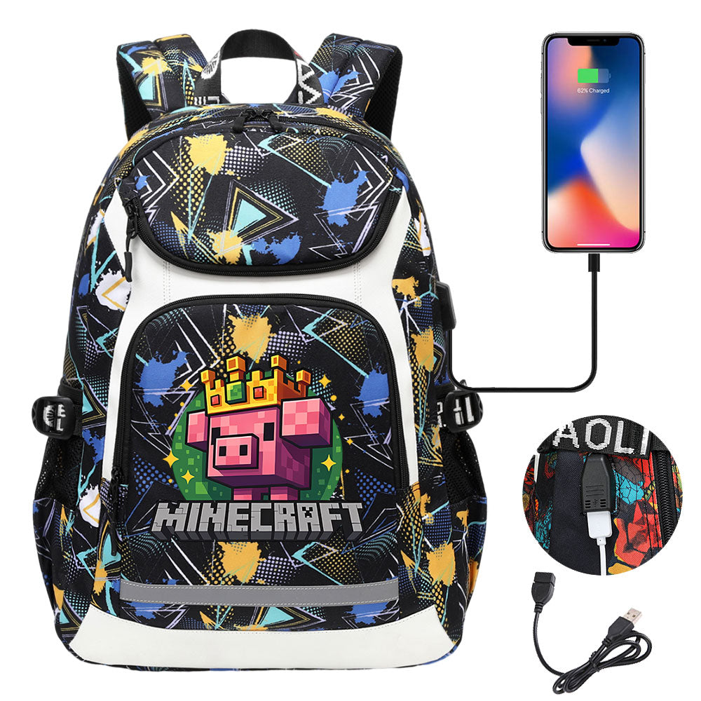 2025 Minecraft Movie USB Charging Backpack School Notebook Travel Bags
