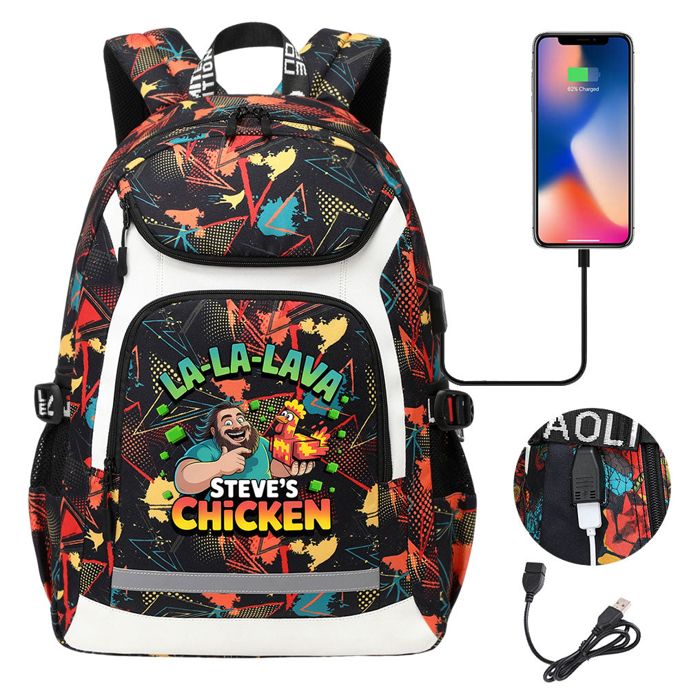 2025 Minecraft Movie USB Charging Backpack School Notebook Travel Bags