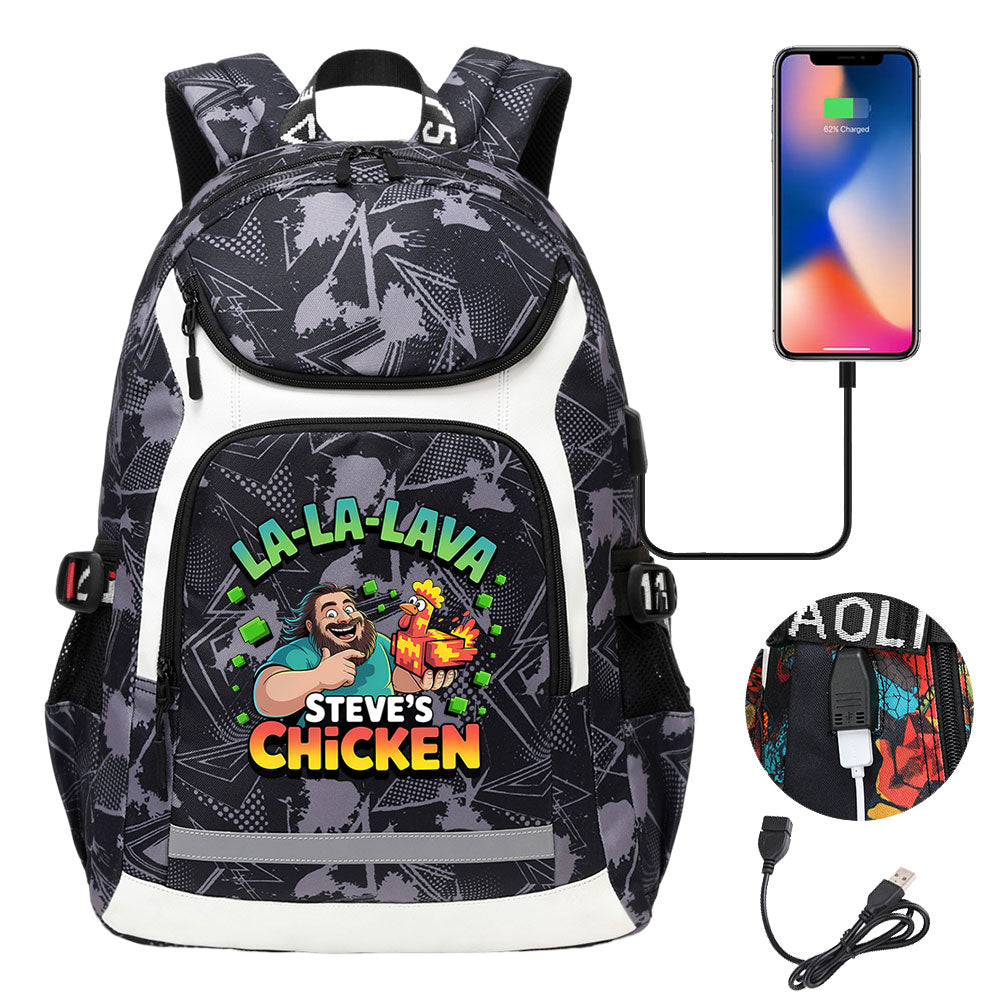 2025 Minecraft Movie USB Charging Backpack School Notebook Travel Bags