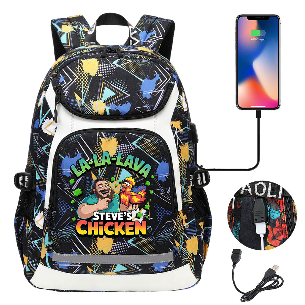 2025 Minecraft Movie USB Charging Backpack School Notebook Travel Bags