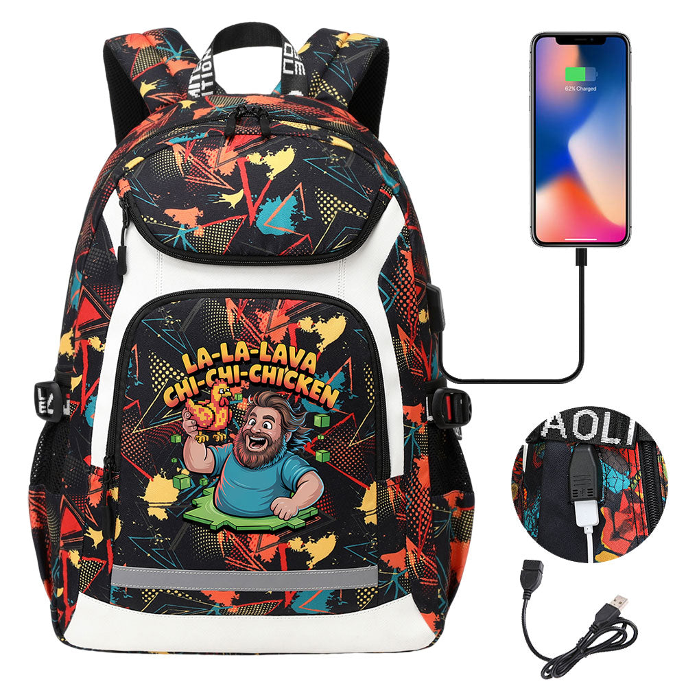 2025 Minecraft Movie USB Charging Backpack School Notebook Travel Bags