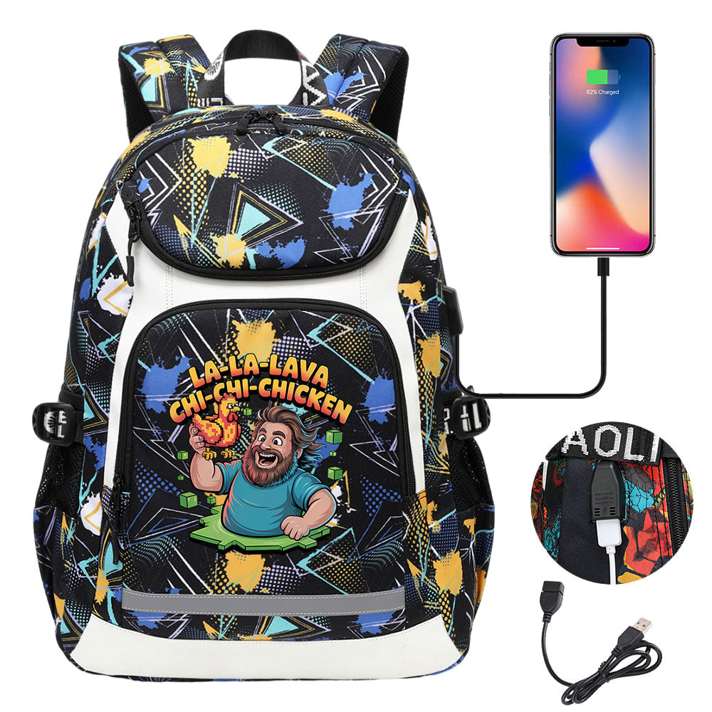 2025 Minecraft Movie USB Charging Backpack School Notebook Travel Bags