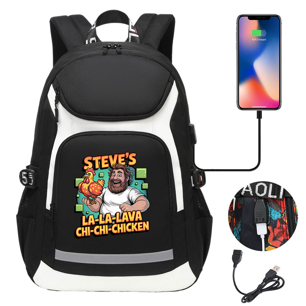 2025 Minecraft Movie USB Charging Backpack School Notebook Travel Bags