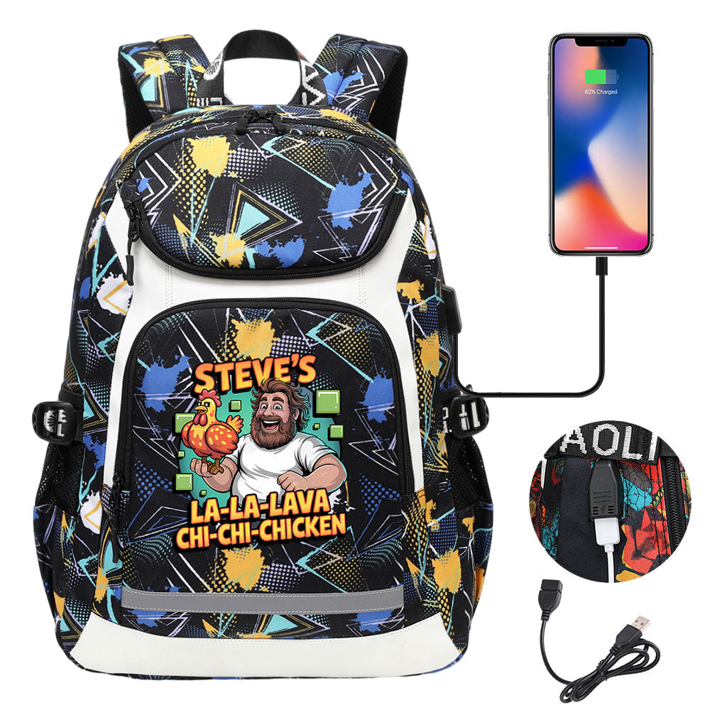 2025 Minecraft Movie USB Charging Backpack School Notebook Travel Bags