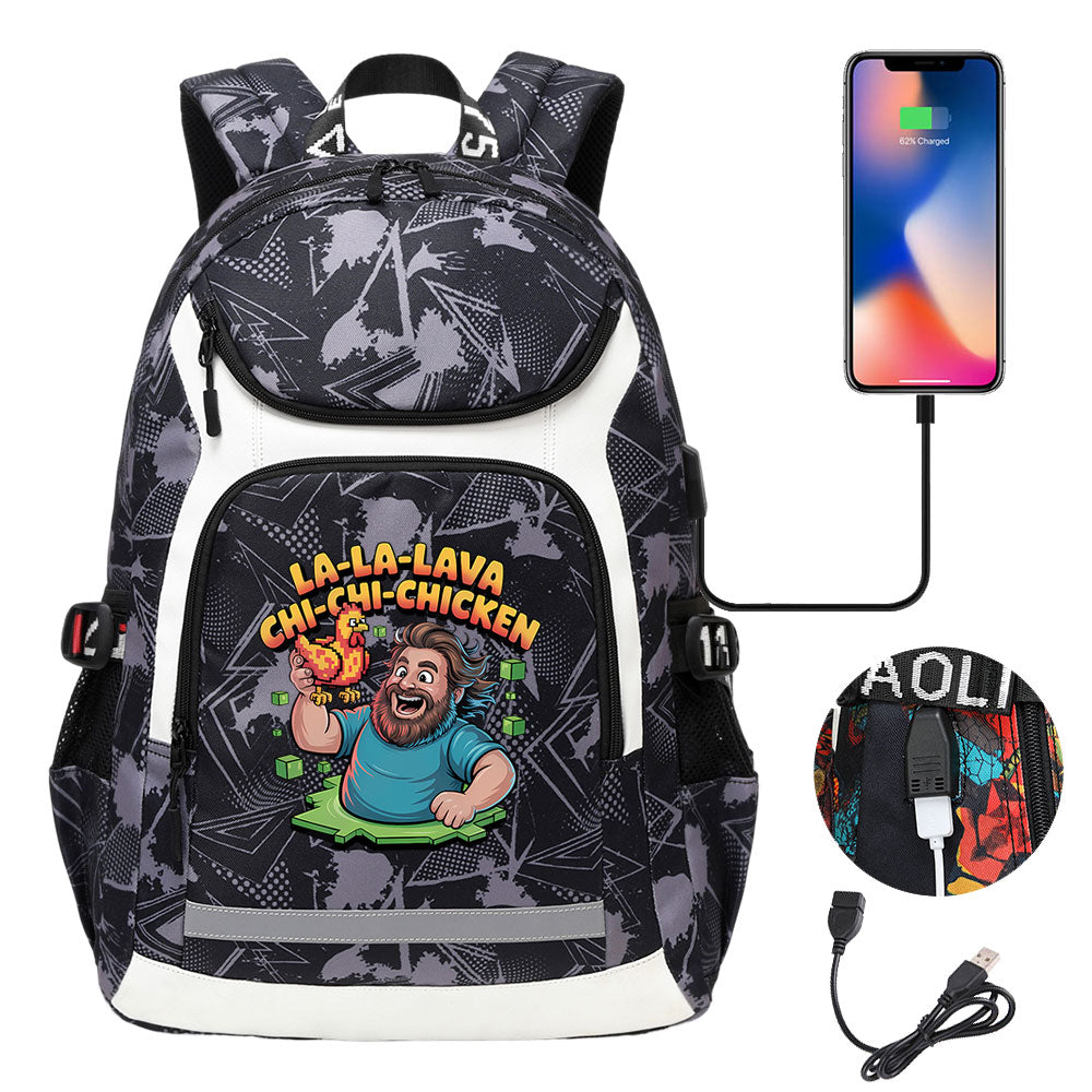2025 Minecraft Movie USB Charging Backpack School Notebook Travel Bags