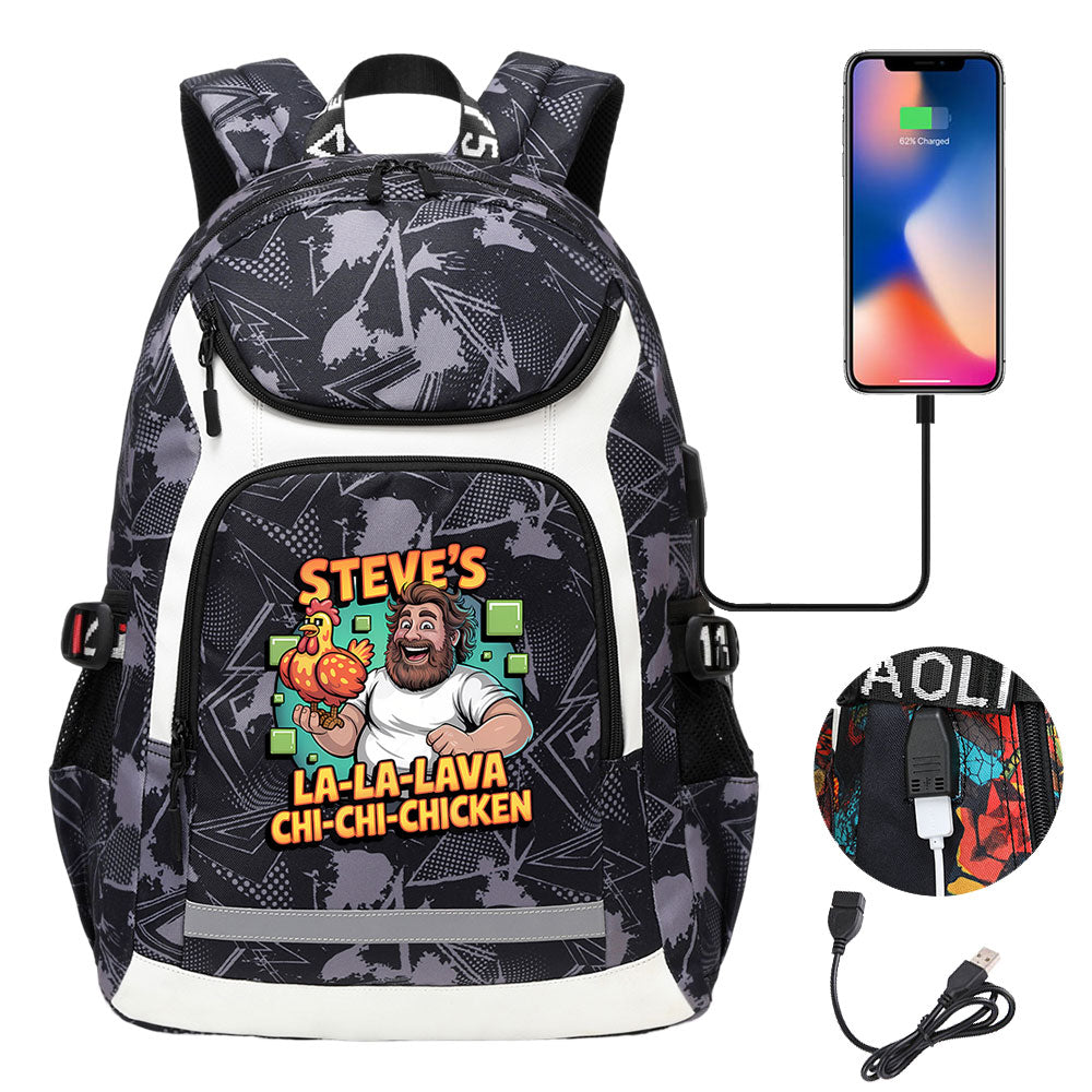 2025 Minecraft Movie USB Charging Backpack School Notebook Travel Bags