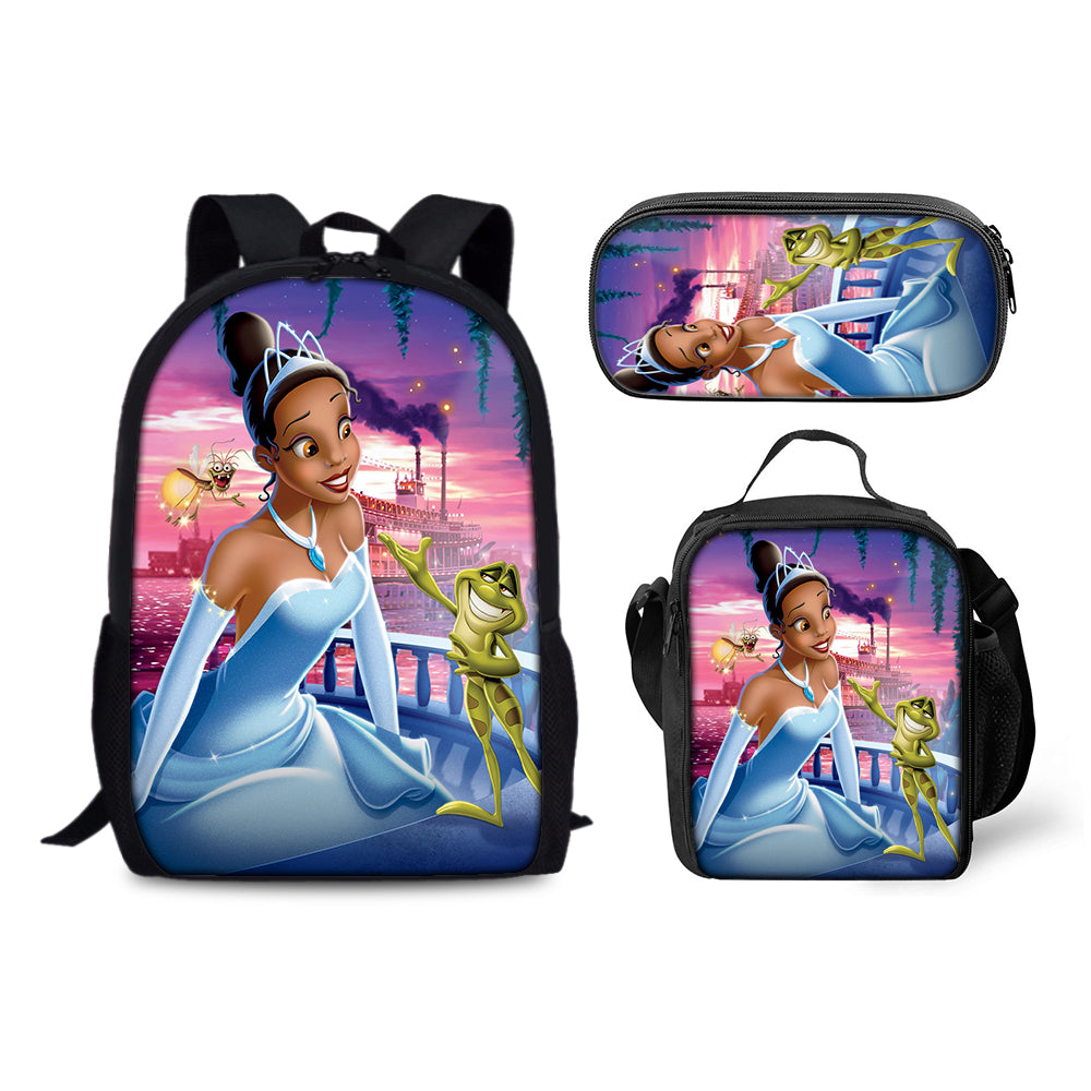 The Princess and the Frog Backpack Schoolbag Lunch Bag Pencil Bag for Kids Students 3PCS