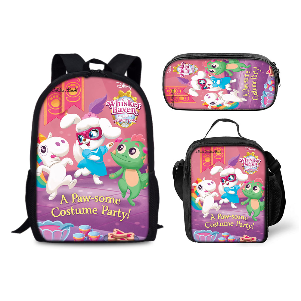 Whisker Haven Tales with the Palace Pets  Backpack Schoolbag Lunch Bag Pencil Bag for Kids Students 3PCS