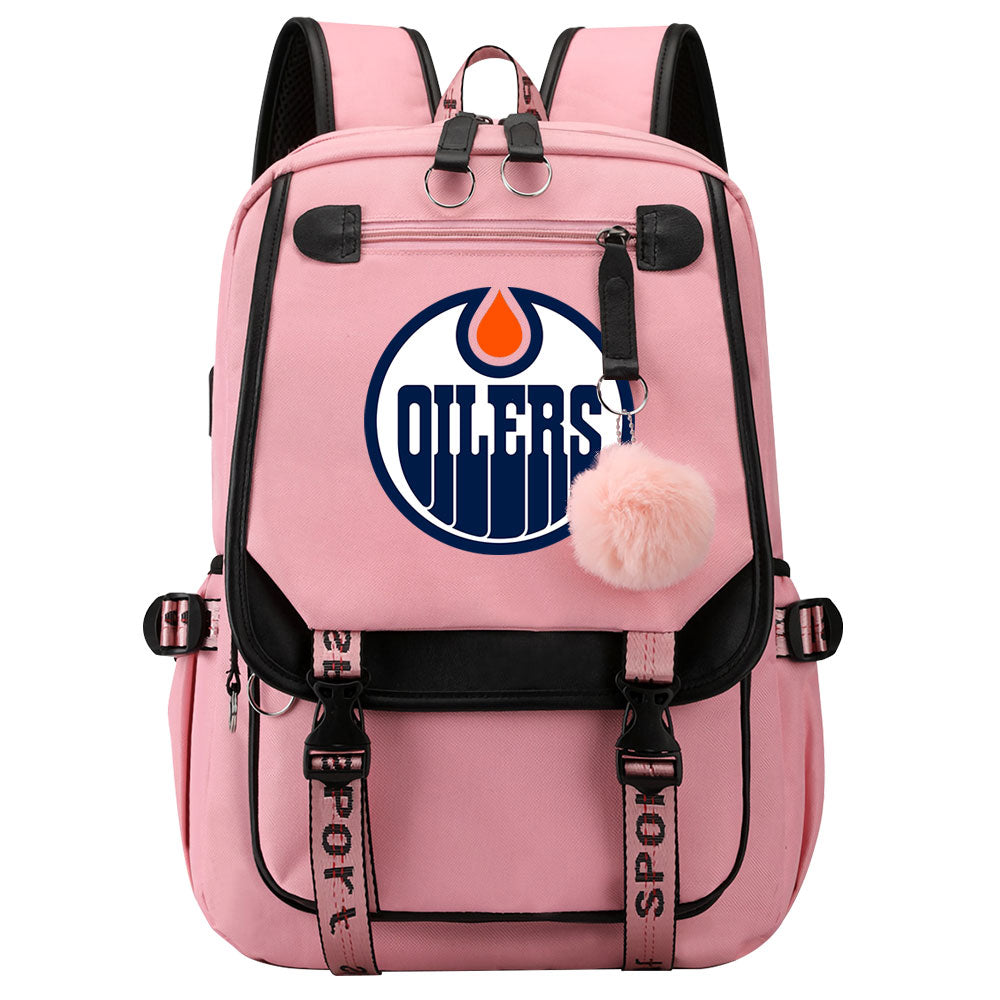 Edmonton Oilers Hockey League Waterproof Backpack School Notebook Travel Bag USB Charging