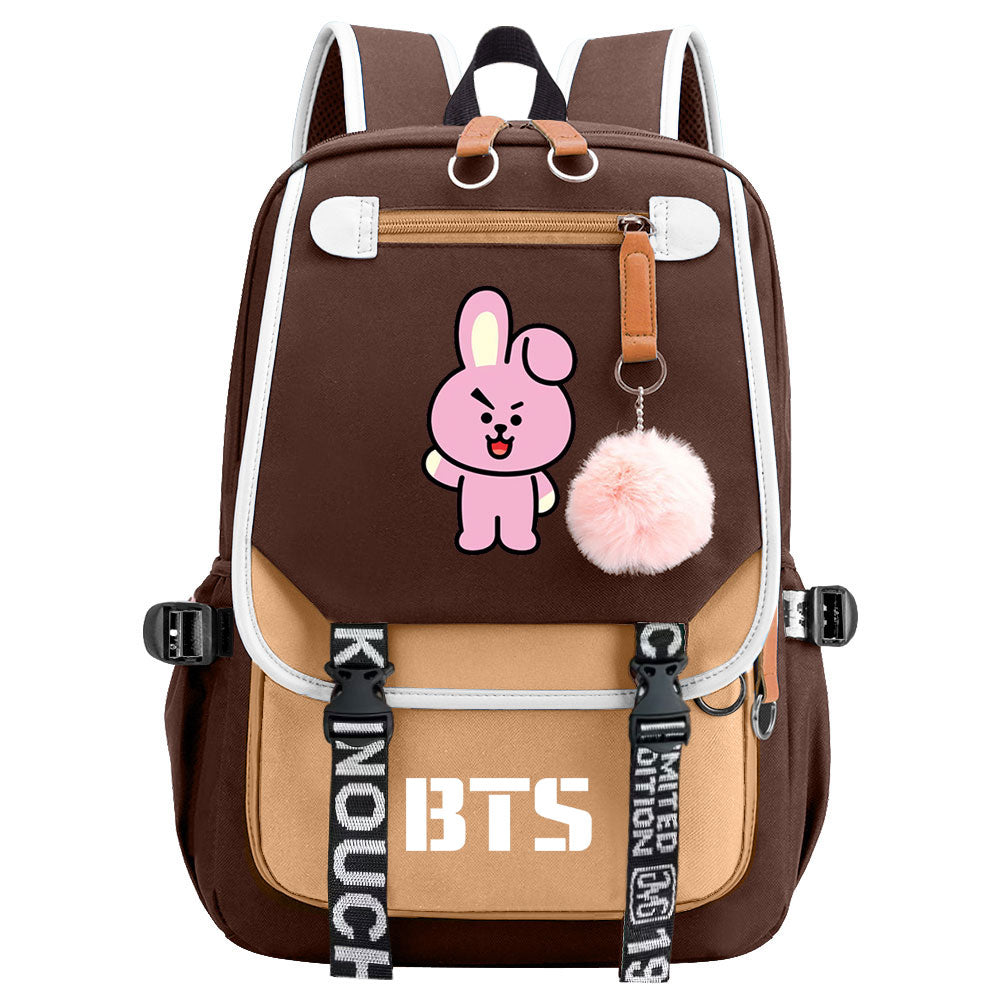BTS Cooky Waterproof Backpack School Notebook Travel Bag USB Charging