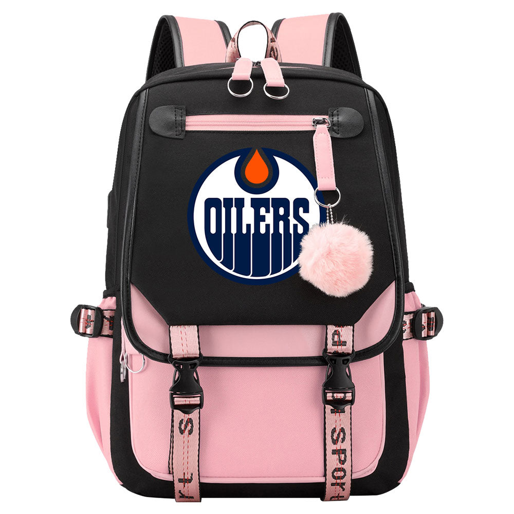 Edmonton Oilers Hockey League Waterproof Backpack School Notebook Travel Bag USB Charging