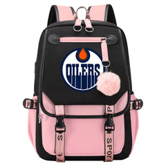 Edmonton Oilers Hockey League Waterproof Backpack School Notebook Travel Bag USB Charging