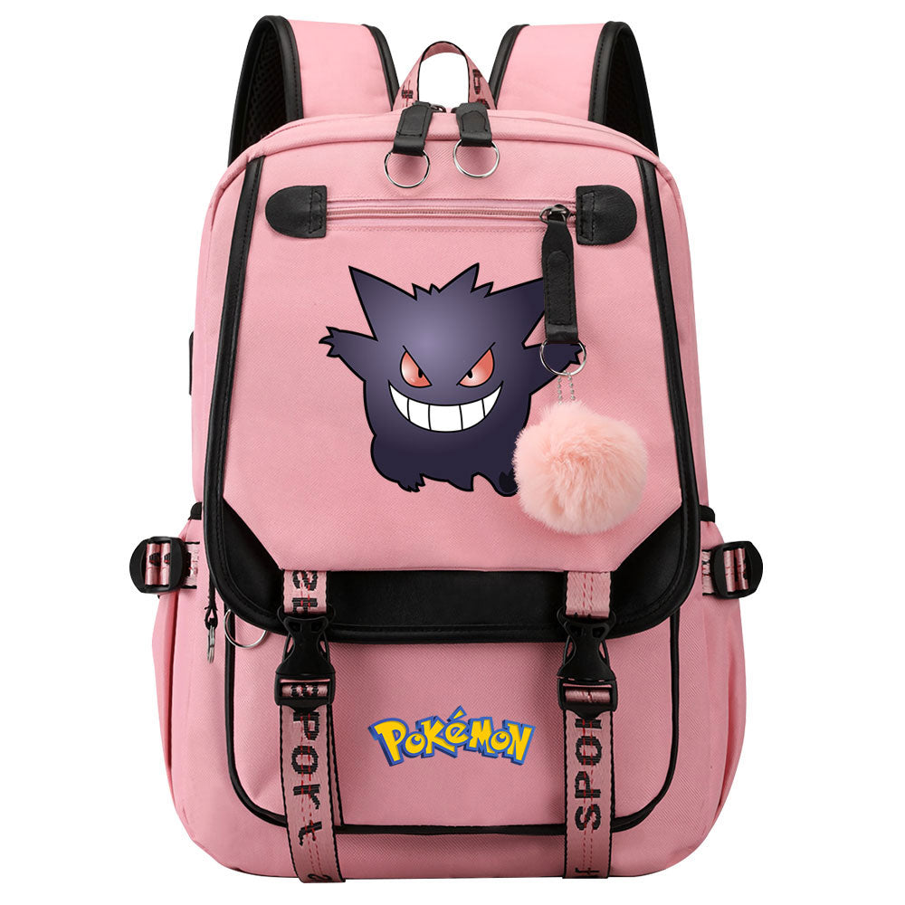 Pokemon Gengar Waterproof Backpack School Notebook Travel Bags USB Charging