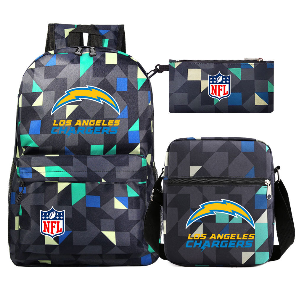 Los Angeles Chargers Football Team Printed Schoolbag Backpack Shoulder Bag Pencil Bag 3pcs set for Kids Students