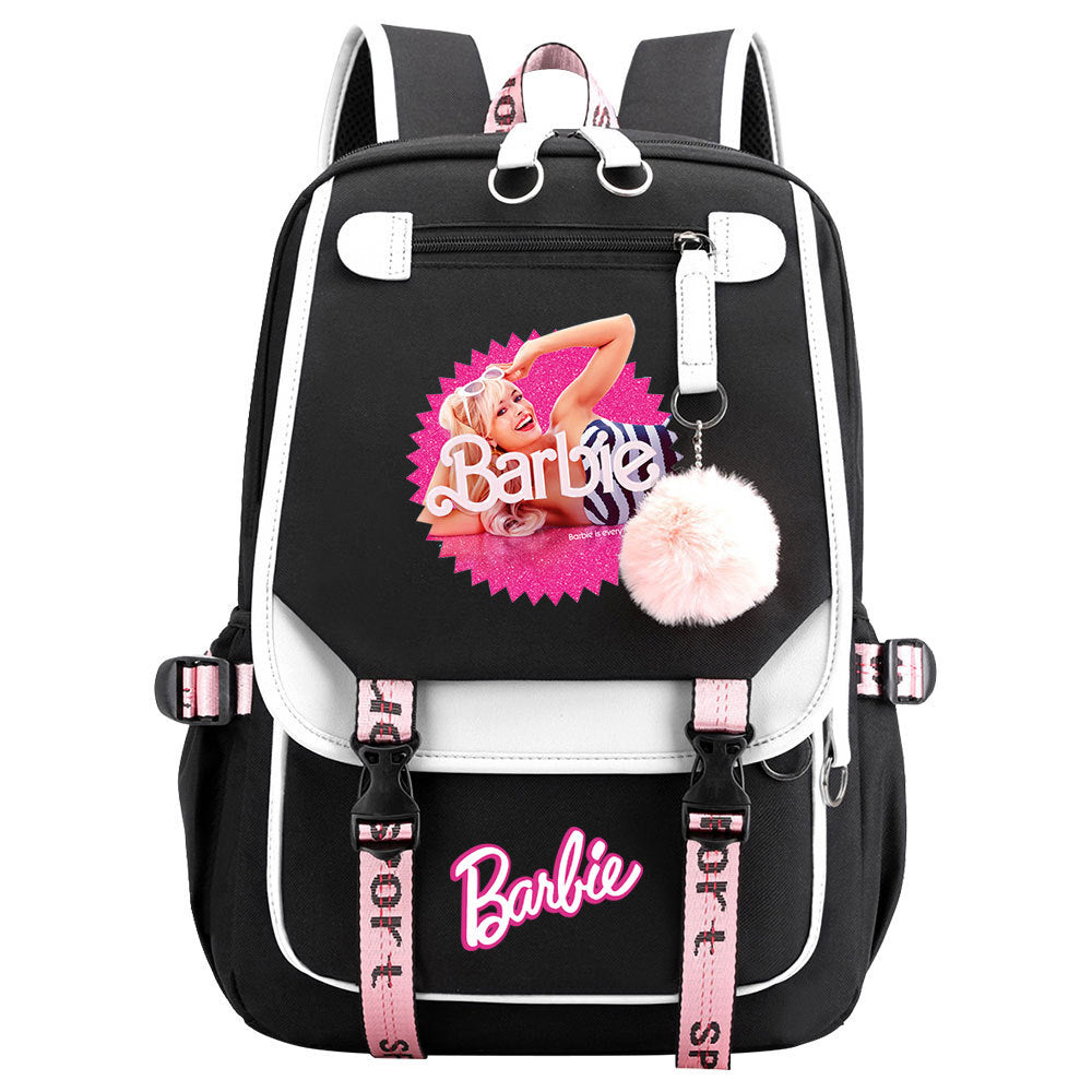 Pink Barbie  Waterproof Backpack School Notebook Travel Bags USB Charging