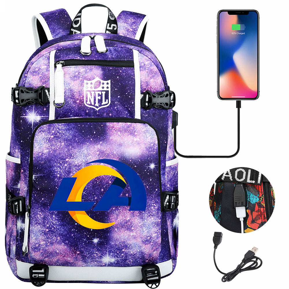 Los Angeles Rams Football Team USB Charging Backpack School Notebook Travel Bags