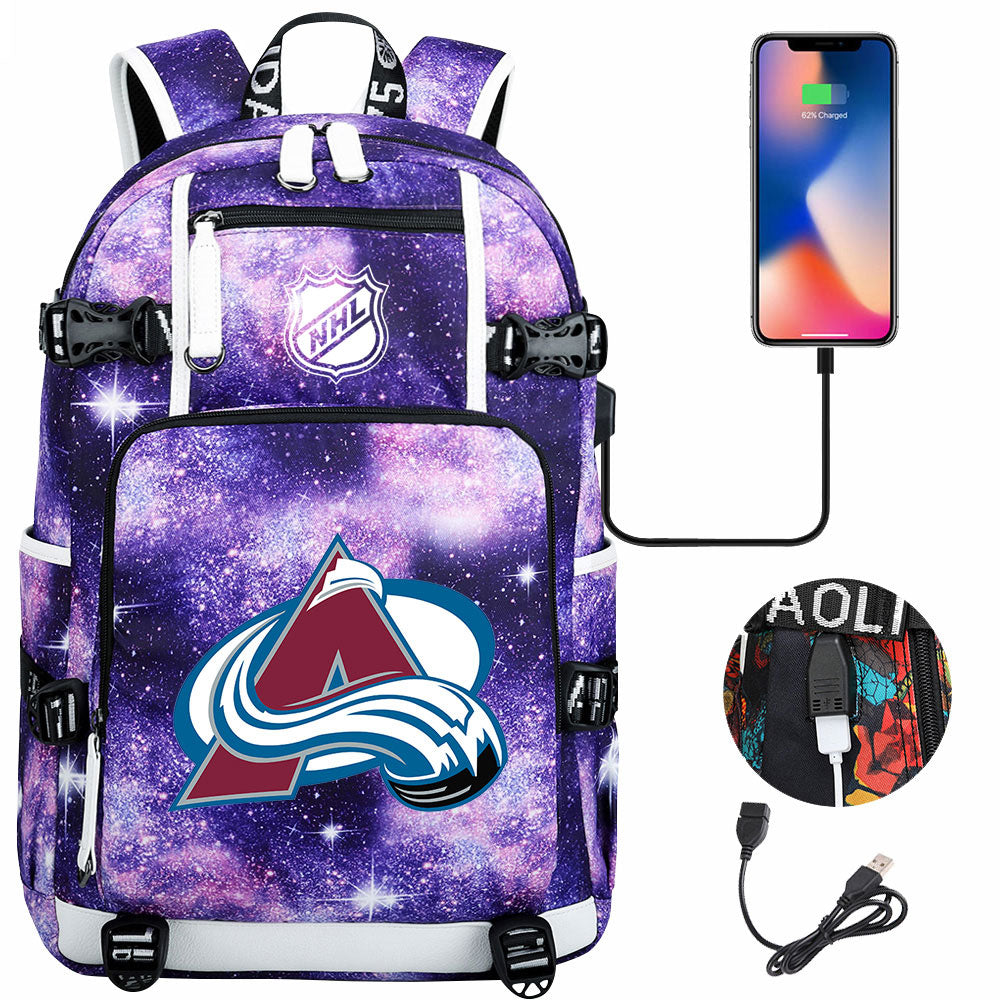 Colorado Avalanche Hockey League USB Charging Backpack School Notebook Travel Bags