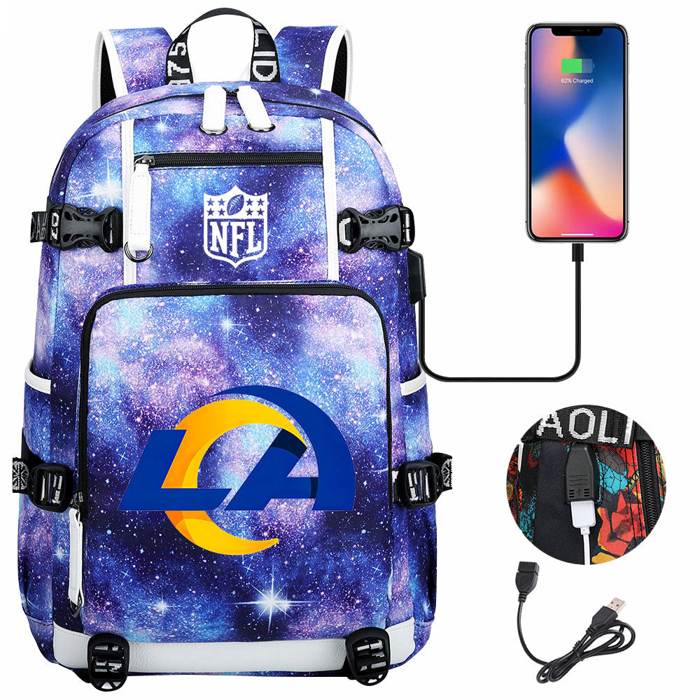 Los Angeles Rams Football Team USB Charging Backpack School Notebook Travel Bags