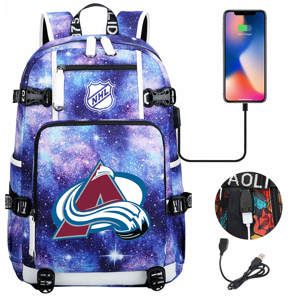 Colorado Avalanche Hockey League USB Charging Backpack School Notebook Travel Bags