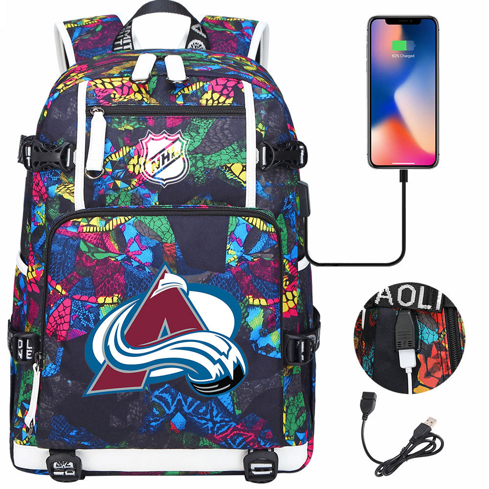 Colorado Avalanche Hockey League USB Charging Backpack School Notebook Travel Bags