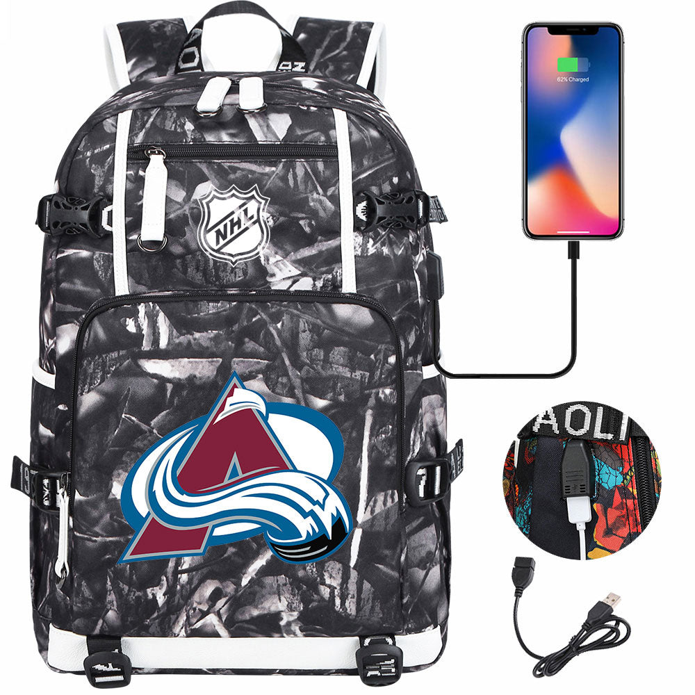 Colorado Avalanche Hockey League USB Charging Backpack School Notebook Travel Bags